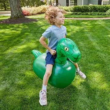 Hearthsong Hop N Go Inflatable Dino Riding Bouncy Hopping Toys for Kids Ages 5+ - Ride On Bouncer Animal Hopper Jumping Toys for Outdoor Games