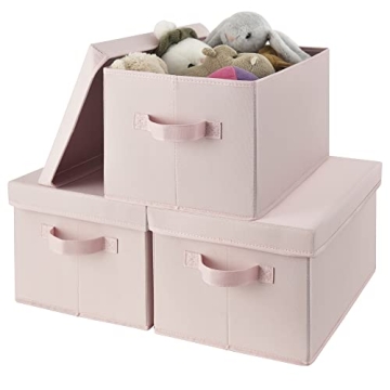 GRANNY SAYS Closet Storage Bins - Stylish Fabric Boxes with Lids for Home Organization (3-Pack, Pink...
