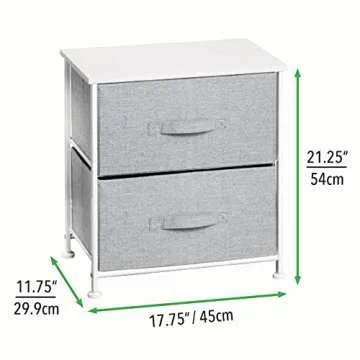 mDesign Storage Dresser End/Side Table Night Stand Furniture Unit - Small Standing Organizer for Bedroom, Office, Living Room, and Closet - 2 Drawer Removable Fabric Bins - Gray/White