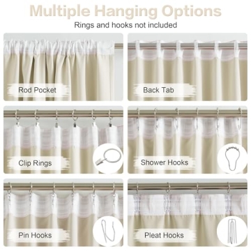 DUALIFE 96" Cream Beige Blackout Thermal Insulated Curtains
