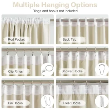 DUALIFE 96" Cream Beige Blackout Thermal Insulated Curtains