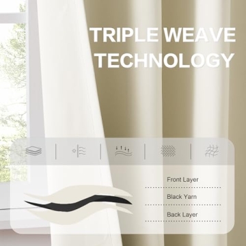 DUALIFE 96" Cream Beige Blackout Thermal Insulated Curtains