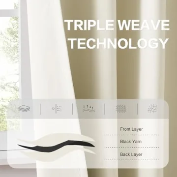 DUALIFE 96" Cream Beige Blackout Thermal Insulated Curtains