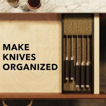 SpaceAid Knife Drawer Organizer Bamboo Insert Dock, Kitchen Steak Knives Holder Organizers Block for Drawer in Storage Organization (Small, Black)