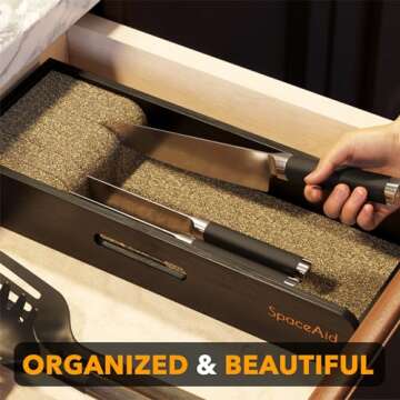 SpaceAid Knife Drawer Organizer Bamboo Insert Dock, Kitchen Steak Knives Holder Organizers Block for Drawer in Storage Organization (Small, Black)