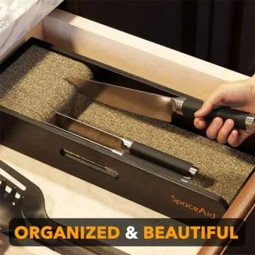 SpaceAid Knife Drawer Organizer Bamboo Insert Dock, Kitchen Steak Knives Holder Organizers Block for Drawer in Storage Organization (Small, Black)