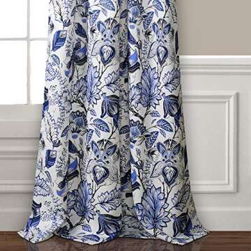 Lush Decor Cynthia Jacobean Light Filtering Window Curtain Set, 84" L Panel Pair, Blue, 2 Count