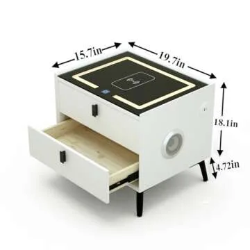 Nightstands with Wireless Charging Station, USB Port, 3 Color LED Lights and Speaker, Modern Wooden End Side Table for Bedroom, Dorm and Living Room, 2 Storage Drawers White-Right