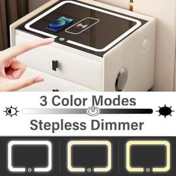Nightstands with Wireless Charging Station, USB Port, 3 Color LED Lights and Speaker, Modern Wooden End Side Table for Bedroom, Dorm and Living Room, 2 Storage Drawers White-Right