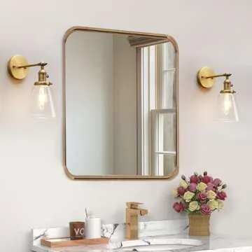 PERMO Industrial Wall Sconce Lighting Hardwired Single Brass Sconce with On Off Switch Funnel Flared Clear Glass Hand Blown Shade (Antique)