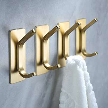 YIGII Towel Hooks/Adhesive Hooks - Brushed Gold Wall Hooks for Hanging Coat, Hat, Towel Robe Hook, B...