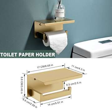 Brushed Gold Bathroom Towel Bar Holder Sets Premium Stainless Steel 4-Piece Bathroom Hardware Set Wa...