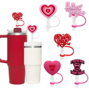 10mm Silicone Heart Straw Covers for Stanley 40&30 Oz Tumbler, Cute Silicone Straws Tips Cover Reusa...