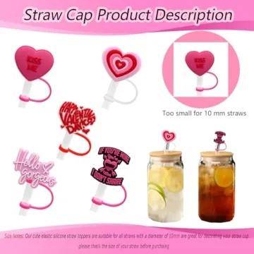 10mm Silicone Heart Straw Covers for Stanley 40&30 Oz Tumbler, Cute Silicone Straws Tips Cover Reusable,Food Grade Heart Straw Covers Cap for Dust Proof Plugs, Straw Tips for Kids Party Favors-5 Pcs