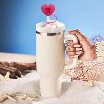 10mm Silicone Heart Straw Covers for Stanley 40&30 Oz Tumbler, Cute Silicone Straws Tips Cover Reusable,Food Grade Heart Straw Covers Cap for Dust Proof Plugs, Straw Tips for Kids Party Favors-5 Pcs