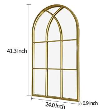 Ironsmith Gold Arched Mirror, Modern Windowpane Design, 41.3" x 24" for Home Décor