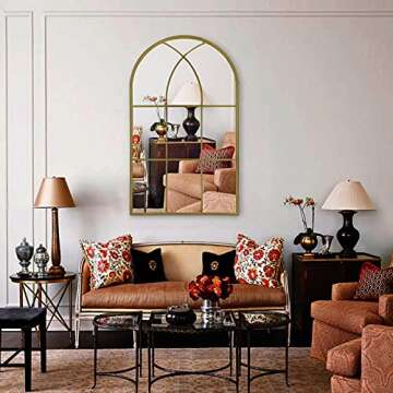 Ironsmith Gold Arched Mirror - Chic Windowpane Design