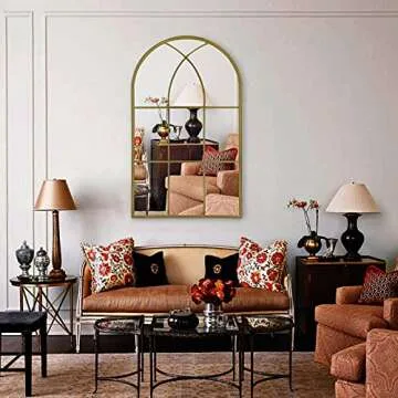 Ironsmith Gold Arched Mirror - Chic Windowpane Design
