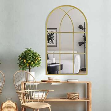 Ironsmith Gold Arched Mirror - Chic Windowpane Design