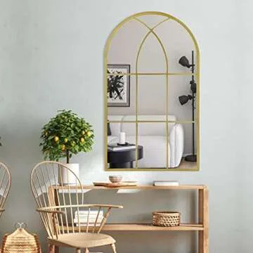Ironsmith Gold Arched Mirror - Chic Windowpane Design