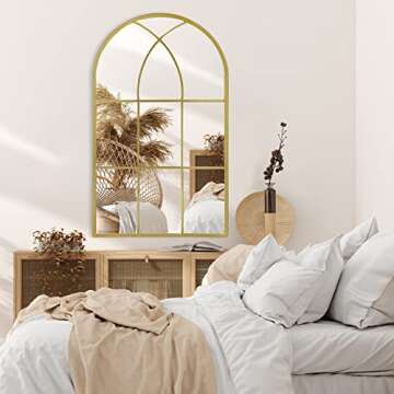Ironsmith Gold Arched Mirror - Chic Windowpane Design