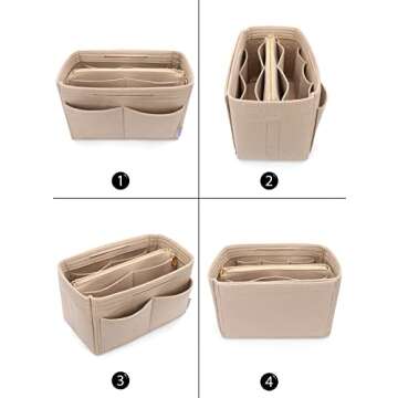 LEXSION Felt Purse Bag Organizer Insert with zipper Bag Tote Shaper Fit Speedy Neverful PM MM 8021 Beige XL