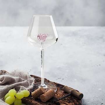 MANMAOHE 17oz Crystal Red Wine Glasses Set of 2 Romantic Heart Shaped Wine Glasses Creative Cocktail...