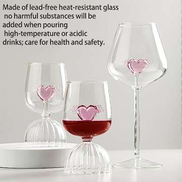 MANMAOHE 17oz Crystal Red Wine Glasses Set of 2 Romantic Heart Shaped Wine Glasses Creative Cocktail Drinking Glasses Unique Wine Goblet Clear Glass Cups for Wedding Valentine Partys(500ml)