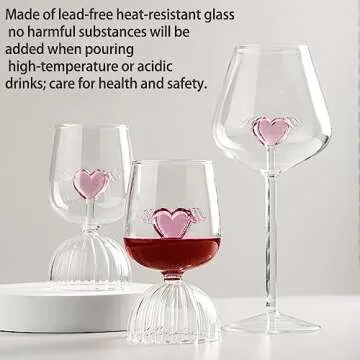 MANMAOHE 17oz Crystal Red Wine Glasses Set of 2 Romantic Heart Shaped Wine Glasses Creative Cocktail Drinking Glasses Unique Wine Goblet Clear Glass Cups for Wedding Valentine Partys(500ml)