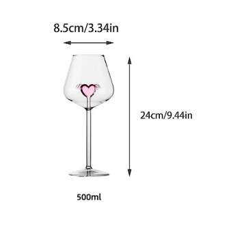 MANMAOHE 17oz Crystal Red Wine Glasses Set of 2 Romantic Heart Shaped Wine Glasses Creative Cocktail Drinking Glasses Unique Wine Goblet Clear Glass Cups for Wedding Valentine Partys(500ml)