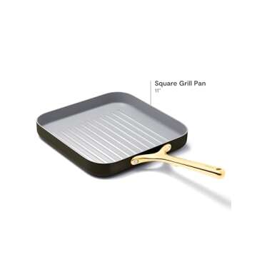 Caraway Square Grill Pan - 11” Grill Pan - Non-Stick Ceramic Coated - Non Toxic, PTFE & PFOA Free - Oven Safe & Compatible with All Stovetops - Black