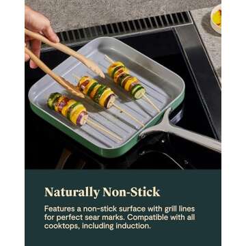Caraway Square Grill Pan - 11” Grill Pan - Non-Stick Ceramic Coated - Non Toxic, PTFE & PFOA Free - Oven Safe & Compatible with All Stovetops - Black