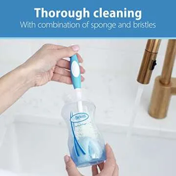 Dr. Brown's Reusable Sponge Baby Bottle Cleaning Brush with Suction Cup Stand, Scrubber and Nipple Cleaner, Blue 1-Pack
