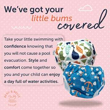 Reusable Baby Swim Diapers (Sizes N–5) – Adjustable, Easy-Wash Nageuret Reusable Swim Diaper Kids Soft, Breathable, Waterproof Swim Wear for Baby & Newborn! (Sea Friends)