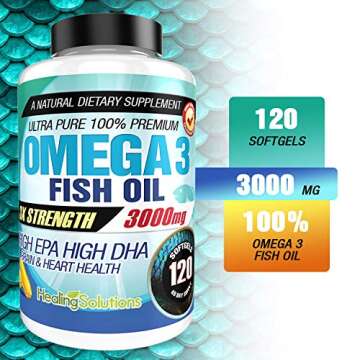 Ultra Pure Omega 3 Fish Oil (Triple Strength - 3000mg Per Serving) 120 Softgels High EPA and DHA Fatty Acids Supplement 3 x 1000 mg - 120 Pills