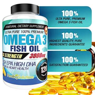 Ultra Pure Omega 3 Fish Oil (Triple Strength - 3000mg Per Serving) 120 Softgels High EPA and DHA Fatty Acids Supplement 3 x 1000 mg - 120 Pills