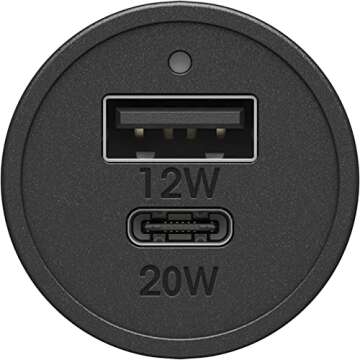 OtterBox USB-C Fast Charge Dual Port Car Charger, 50W Combined - Black