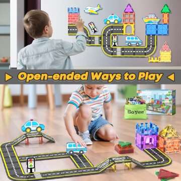 Magnetic Tiles Road Cars Toys Magnetic Building Blocks Boys Toys Ages 3 4 5 6 7 8 STEM Educational Preschool Constructions Toddler Toys & Gifts for 3+ Year Old Boys Girls