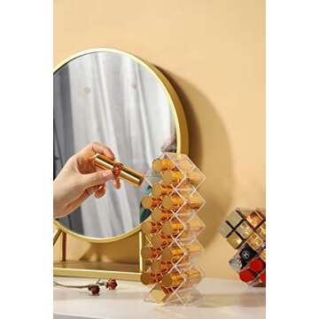 YIEZI Lipstick Holder Organizer 16 Spaces Acrylic Stackable Fish Shape Lipstick Tower, Lip Gloss Storage Stand, Perfect for Lipgloss Organizers Makeup Vanity Display, Clear (1 Pack)