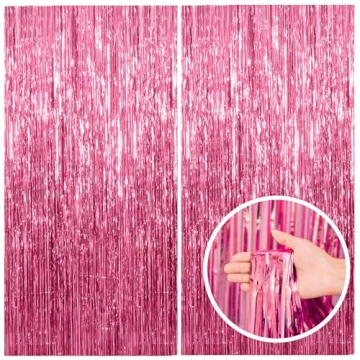 Pink Tinsel Curtain Backdrop for Parties & Photo Booths