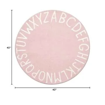 Topotdor Round Kids Play Rug Alphabet Nursery Area Rug Extra Large Soft Crawling Play Mat for Children Toddlers Bedroom (40 inch, Pink)