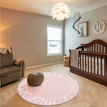 Topotdor Round Kids Play Rug Alphabet Nursery Area Rug Extra Large Soft Crawling Play Mat for Children Toddlers Bedroom (40 inch, Pink)