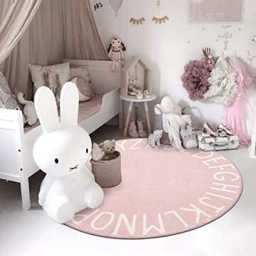 Topotdor Round Kids Play Rug Alphabet Nursery Area Rug Extra Large Soft Crawling Play Mat for Children Toddlers Bedroom (40 inch, Pink)