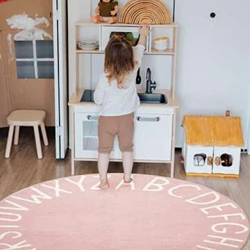 Topotdor Round Kids Play Rug Alphabet Nursery Area Rug Extra Large Soft Crawling Play Mat for Children Toddlers Bedroom (40 inch, Pink)