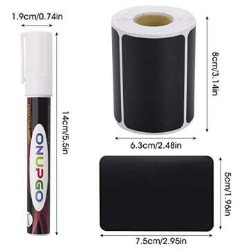 ONUPGO Chalkboard Labels-180pcs Waterproof Reusable Blackboard Stickers with 1 Liquid Chalk Marker for Mason Jars, Parties Decoration, Craft Rooms, Weddings, Storage, Organize Your Home & Kitchen