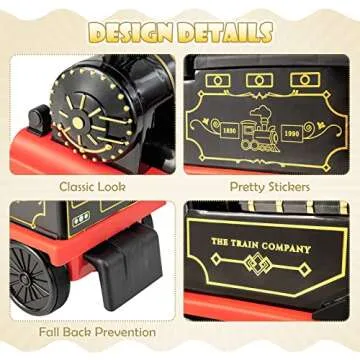 OLAKIDS Kids Ride On Train with Track, 6V Electric Toy with Lights and Sounds, Retractable Footrest, Under Seat Storage, Christmas Theme Battery Powered Gift for Toddlers Boys Girls (Retro Style)