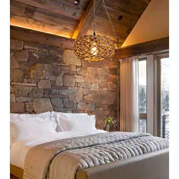 AMZASA Plug in Pendant Light Boho Woven Haning Lamp With15.1FT Hemp Rope Cord,On/Off Switch Retro Coastal Wicker Rattan Cage Hanging Light for Kitchen Island Bedroom Living Room