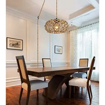 AMZASA Plug in Pendant Light Boho Woven Haning Lamp With15.1FT Hemp Rope Cord,On/Off Switch Retro Coastal Wicker Rattan Cage Hanging Light for Kitchen Island Bedroom Living Room