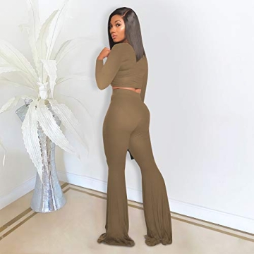 Chic 2 Piece Workout Sets for Women Crop Tops Flare Pants