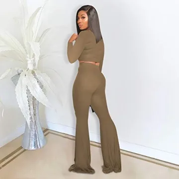 Chic 2 Piece Workout Sets for Women Crop Tops Flare Pants